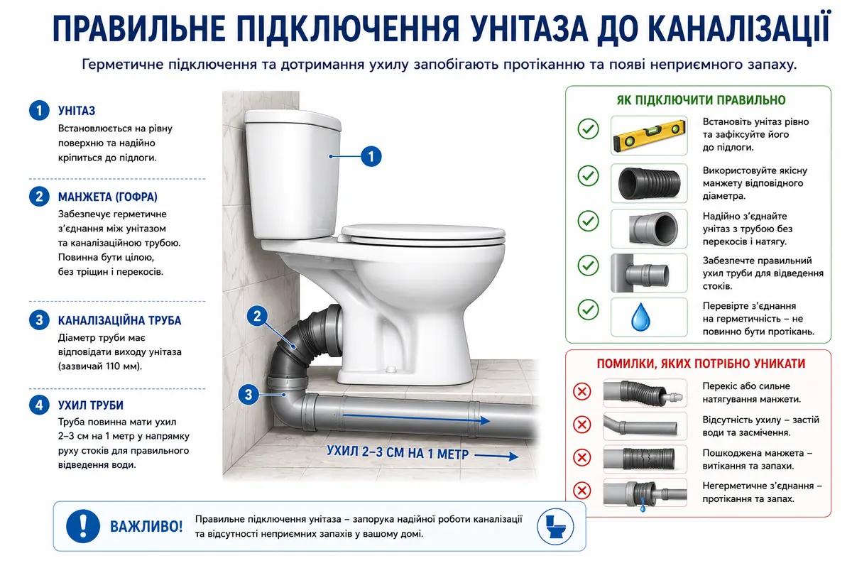 Правильне підключення унітаза до каналізації